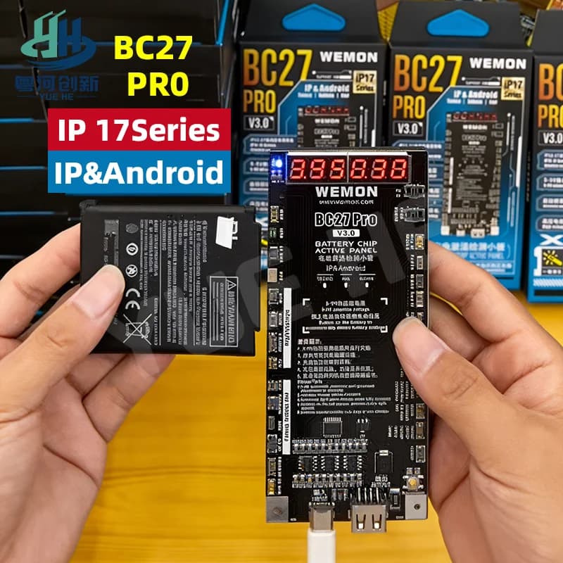 WEMON BC27 Pro V30 Scheda di Attivazione e Ricarica Batterie per iPhone 6-17 e Telefoni Android con Misuratore di Tensione e Corrente