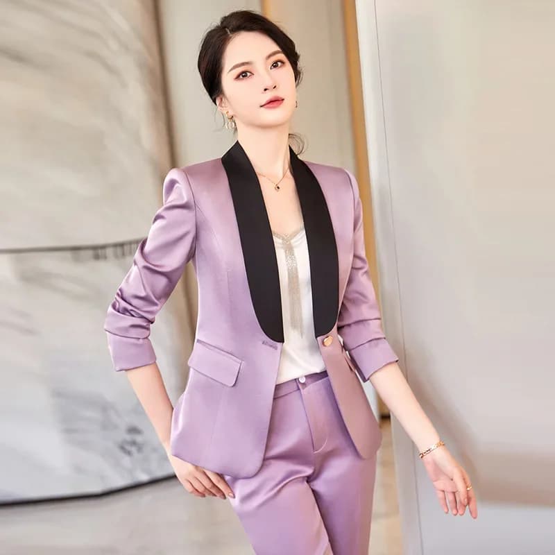 Pop Elegant Women's Blazer Pants Sets Autumn Fashion Shawl Collar Jacket Trousers Suit Office Lady Work Outfit Matching Set