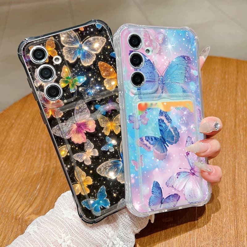 Custodia Trasparente con Motivo Farfalla per Samsung Galaxy S26 S25 S24 S23 Ultra S22 Plus S25 Edge S24 FE, Cover Porta Carte e Portafoglio