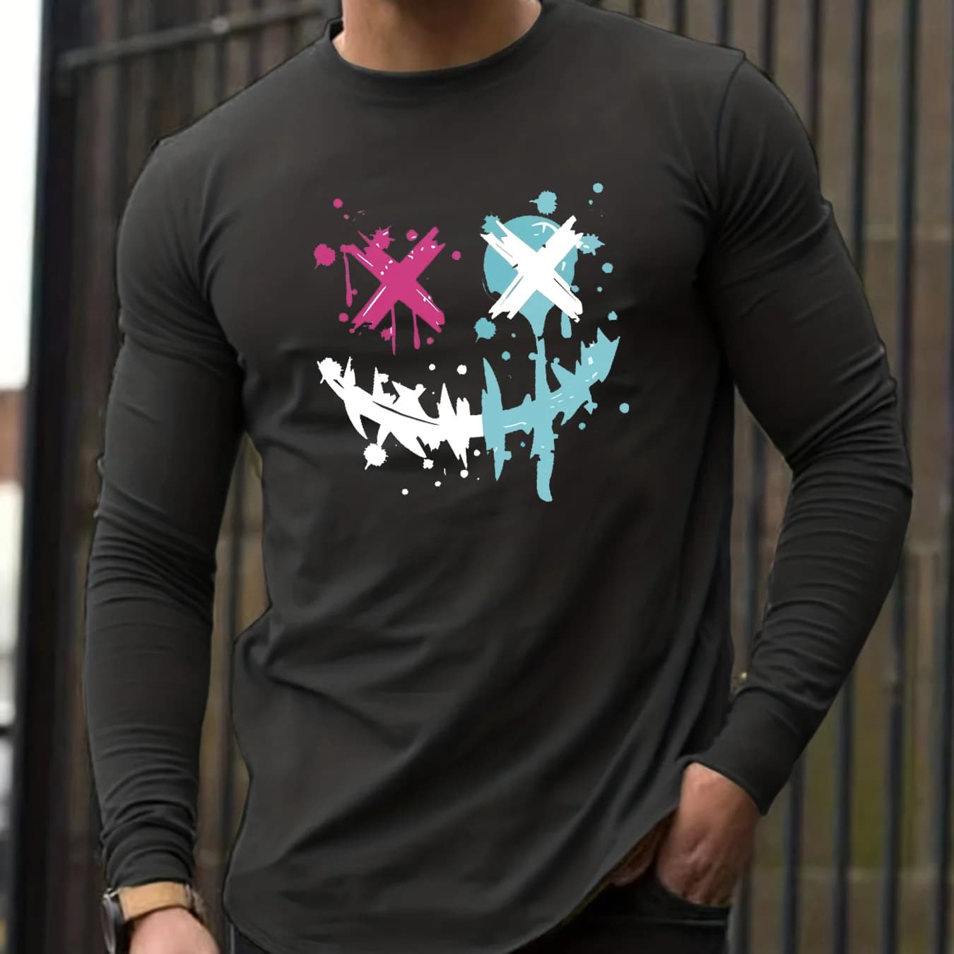 100% Pure Cotton Crew Long Sleeved Casual T-Shirt With Smiling Face Pattern Printed Spring and Autumn