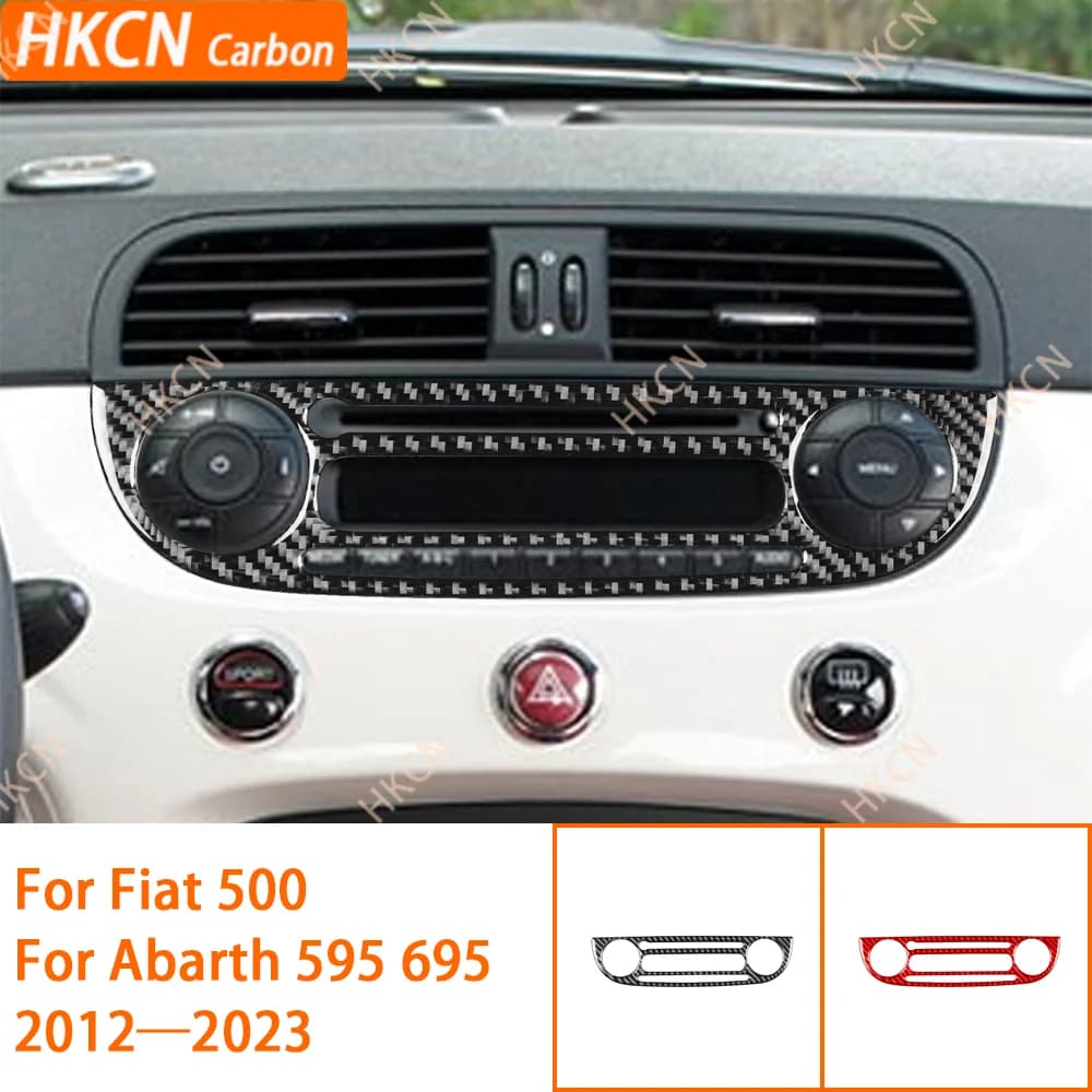 For Fiat 500 For Abarth 595 695 2012—2023 Car interior accessories Carbon fiber central console Radio CD Cover panel Trim adhesive