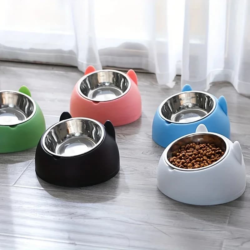 Tilt Elevated Stainless Steel Pet Feeding Bowl Ergonomic Anti Spill Food Water Dish Neck Protector Dogs Cats Small Large Pets