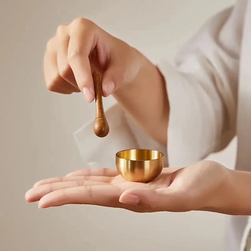 Handmade Brass Mini Singing Bowl Set Meditation Yoga Stress Relief Calming Chime Sound Healing Portable Desk Decor Gift Box