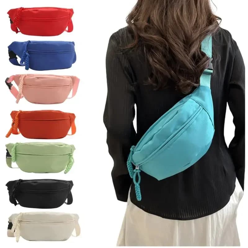 Women's casual sports bag in canvas, half-moon shoulder bag, racing pouch, breast pouch, banana pouch
