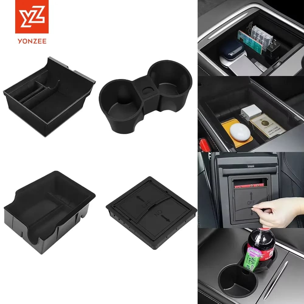 Scatola di immagazzinaggio per auto per Tesla modello 3/Y Highland Junipe bracciolo centrale scatola nascosta portabicchieri console organizzatore scatola per auto accessori
