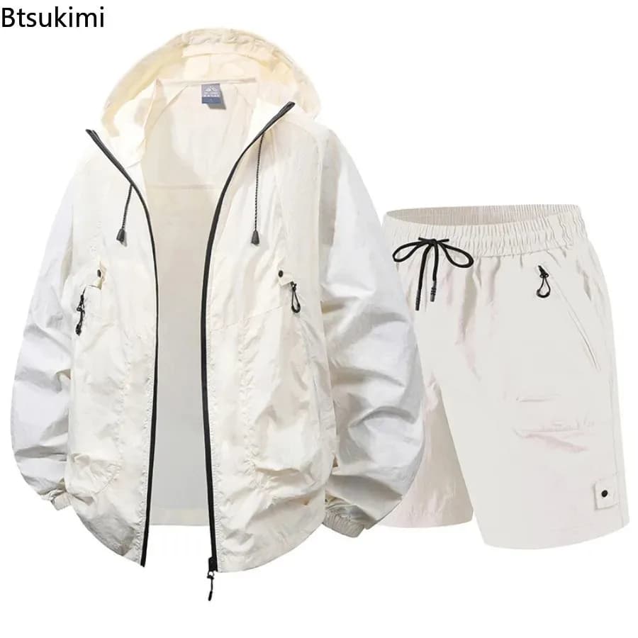 2026 New Men's Cycling Sports UV Protection Sun Protection Outerwear Sets Summer Fashion Casual Shorts Two-piece Set Couple Sets