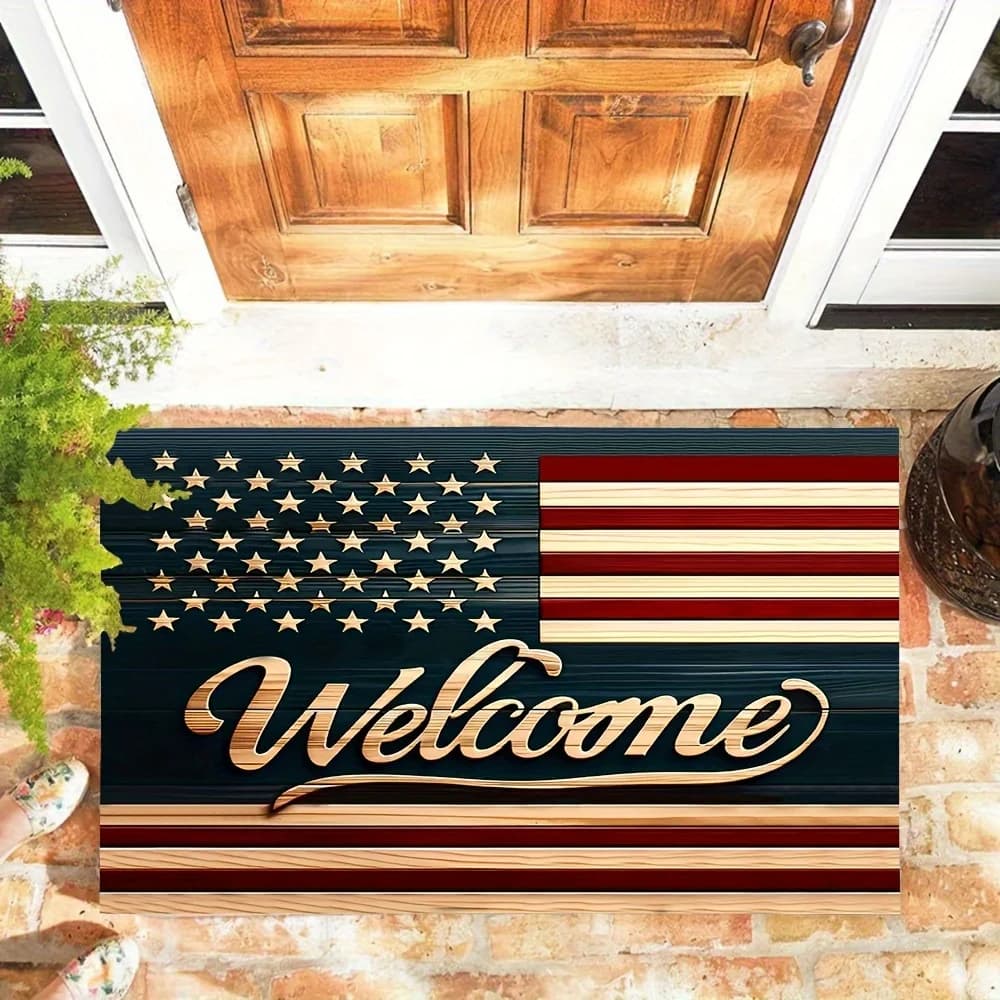 VIKAMA Tappetino Patriottico con Bandiera Americana, Antiscivolo per Interni ed Esterni, Decorazione per la Casa