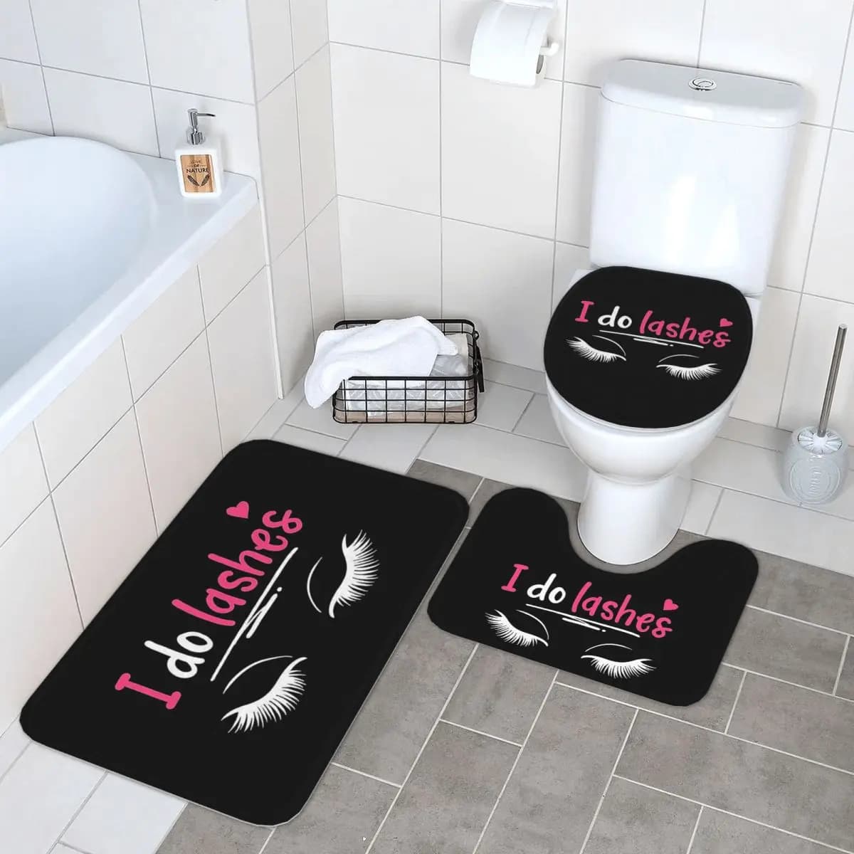 Ciglia Ciglia Lash Artisti Cosmetici 3 pezzi Tappetino da bagno Set da bagno Copriwater Decorazioni per la casa Tappeto antiscivolo Tappeto da pavimento