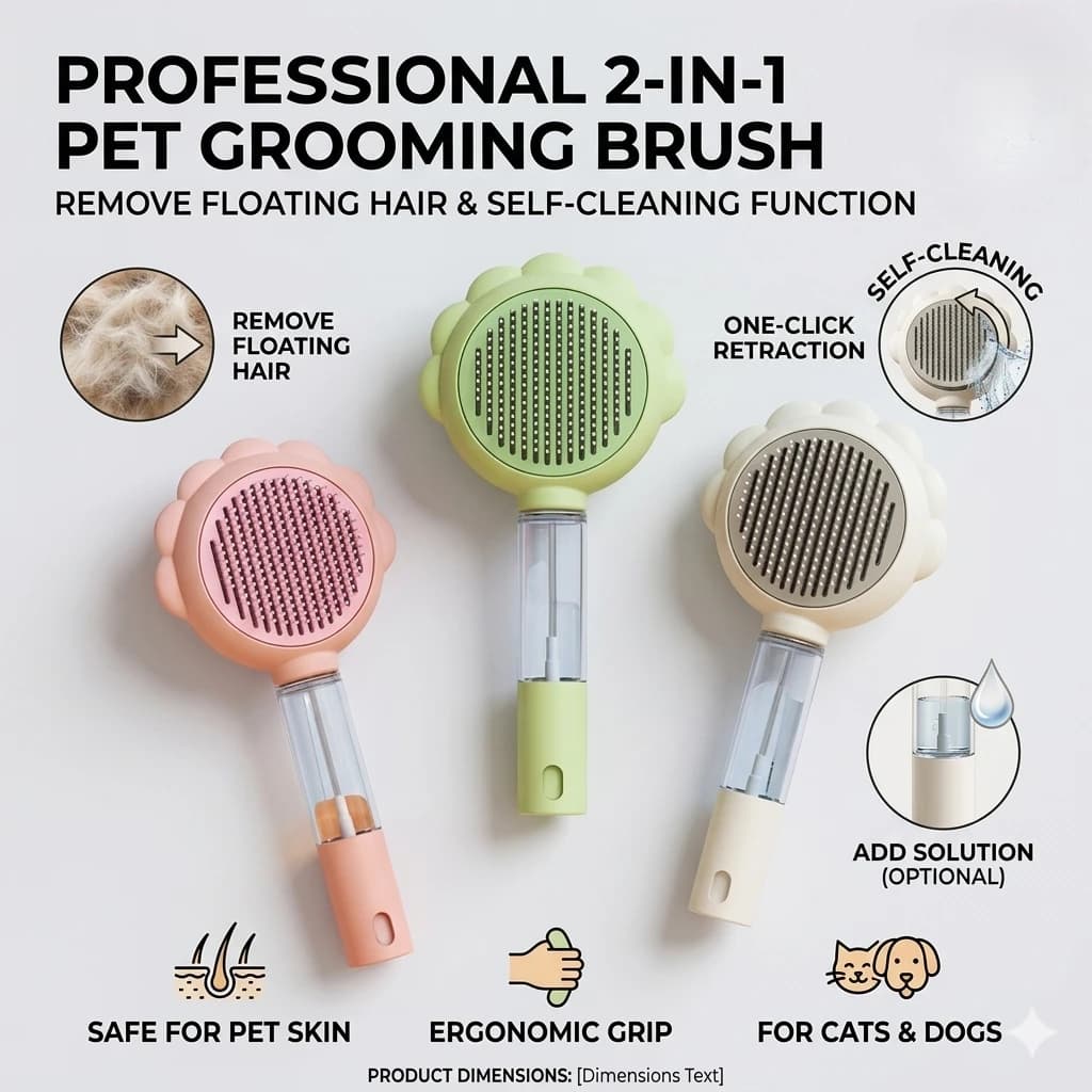Spazzola per Cani e Gatti, Pettine per la Pulizia e Rimozione del Pelo, Strumento per la Toelettatura di Animali Domestici, Accessori per Cani