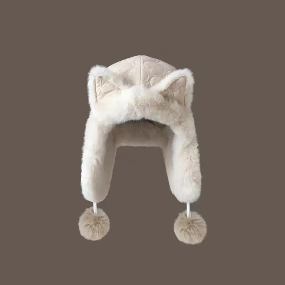 Wear Cozy Hat Soft Plush Lei Feng Hat with Fox Ear Design Warm Imitation Rex Rabbit Fur Velvet Lining Adjustable Elastic Fit