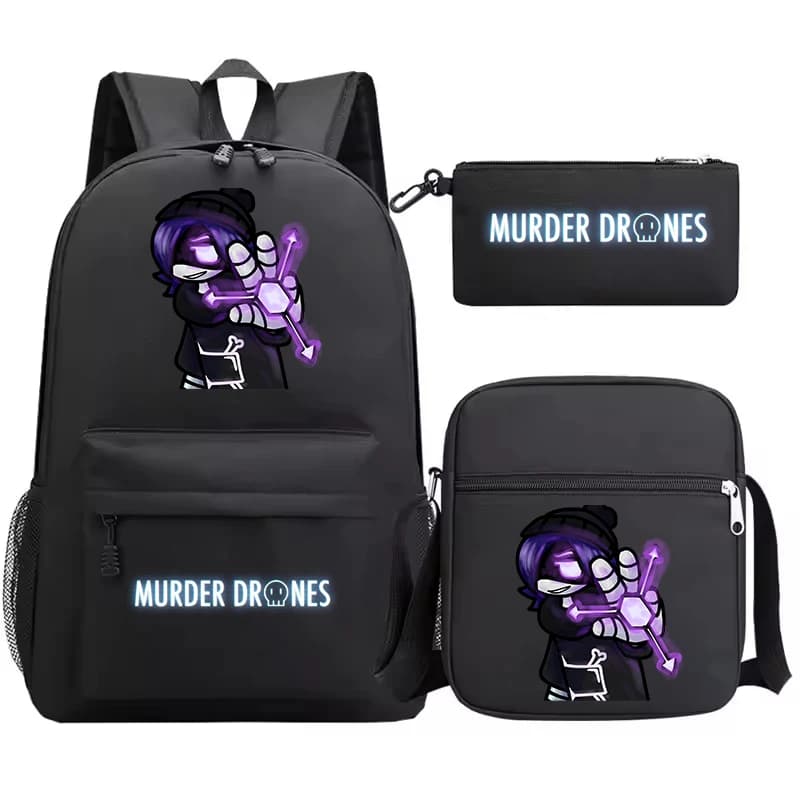 3pcs Cartoon Murder Drones Backpack With Shoulder Bag Pencil Bag Set Students School Bag Travel Rucksack Boys Girl Bookbag Gift