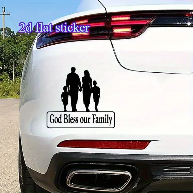 Adesivo piatto 2D - Adesivo per auto God Bless Our Family per laptop, camion, moto, SUV, vernice per veicoli, adesivo per auto