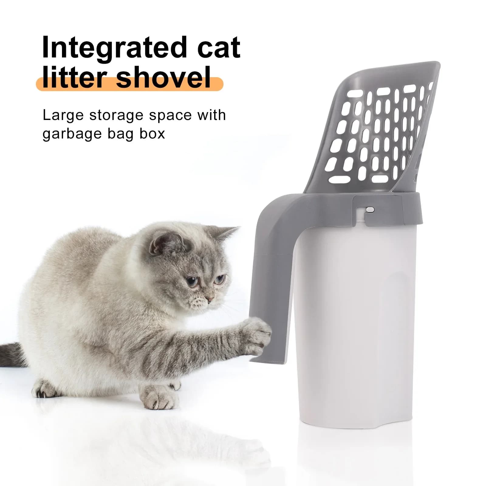 Set ergonomico per lettiera per gatti - Pala in acciaio inossidabile resistente alla ruggine con sacchetti di ricarica Kit di strumenti per lo smaltimento dei rifiuti igienici
