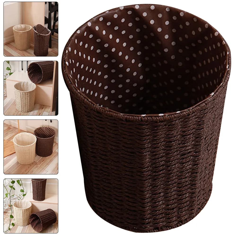 Cestino in Rattan Intrecciato, Contenitore Multifunzionale Versatile, Cestino per Rifiuti Decorativo per Camera da Letto, Bagno, Ufficio, Ecologico