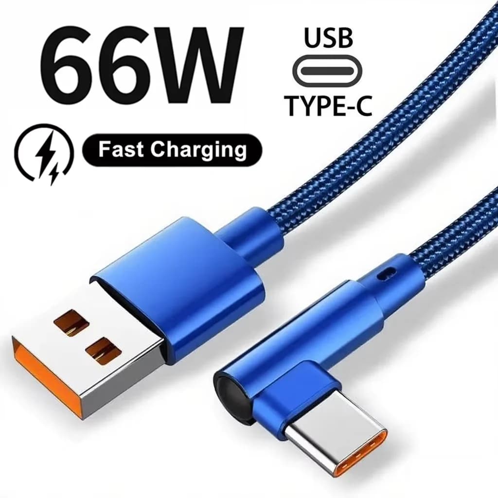 Cavo USB di tipo C a ricarica rapida con gomito a 90 gradi per Xiaomi Redmi POCO Huawei Honor OPPO Realme Vivo OnePlus Cavi intrecciati in nylon