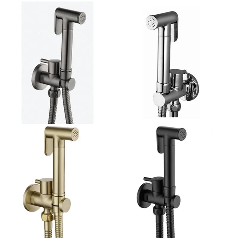 Set doccia bidet portatile in ottone nero con getto perforante per WC, testina doccia bidet portatile spazzolata oro e grigio BD01
