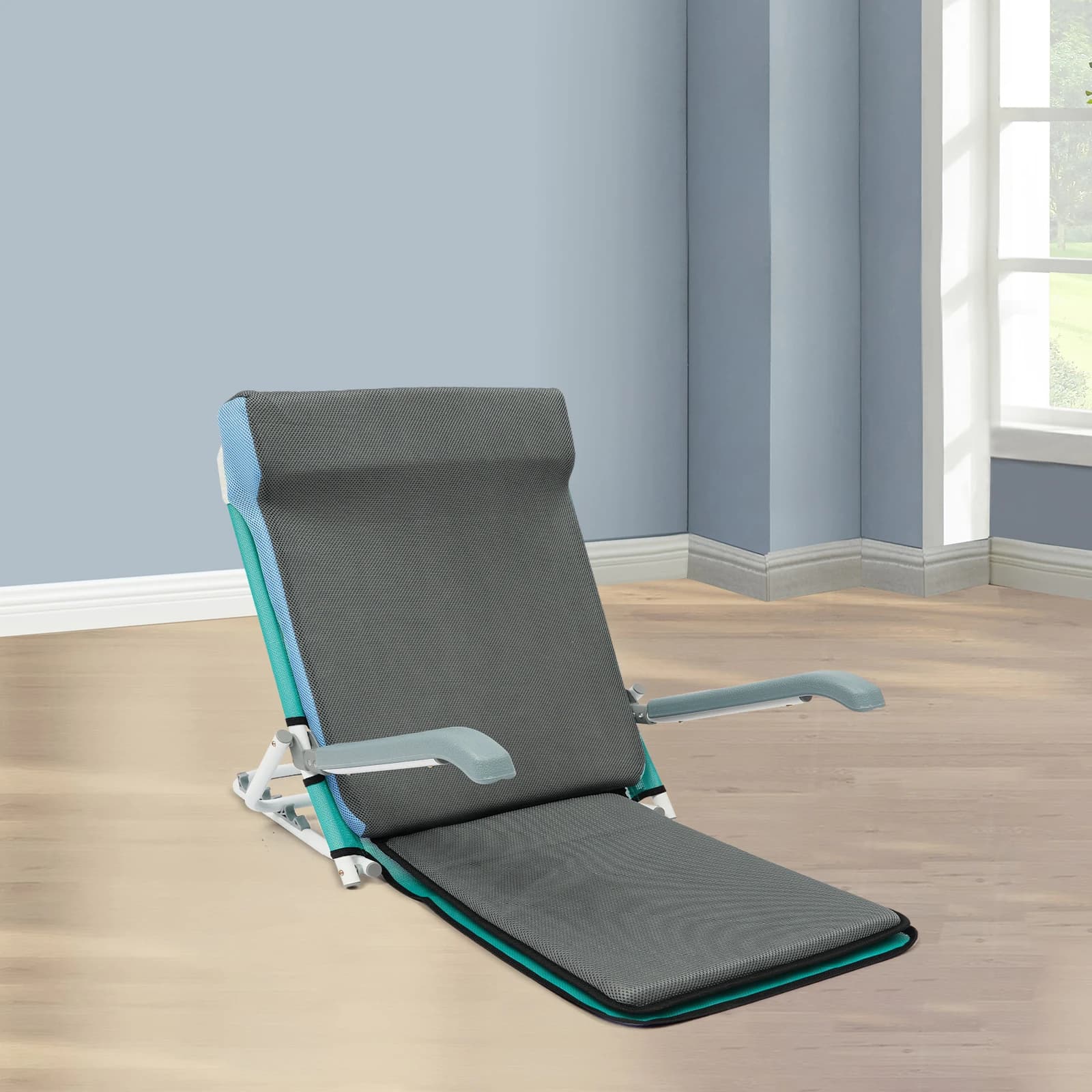 Adjustable Portable Folding Lifting Bed Backrest Lazy Sofa for Reading Seat Living Room Floor Sitting Lake Blue Grey
