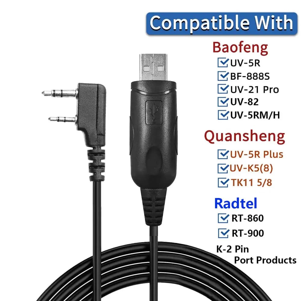 Cavo di programmazione USB per Walkie Talkie Baofeng UV-5R 888S UV-21 Pro Quansheng UV-K58 TK11 Radtel RT-860 900 con Kenwood a 2 pin