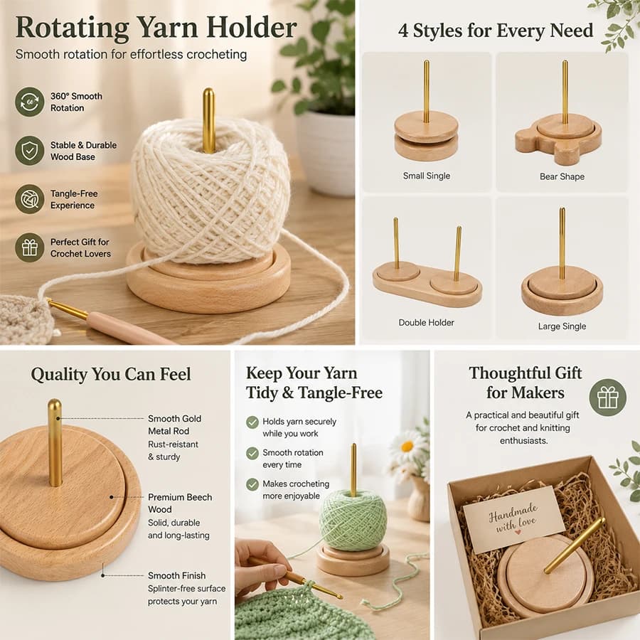 Wooden Spinning Yarn Holder No Tangle Ball Spindle Distributor Natural Wood Storage Device Suitable for Hook Needle Knitting DIY