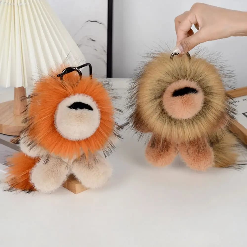 Ciondolo in peluche leone di criniera lunga farcito simulazione pelliccia di coniglio peluche leone portachiavi decorazione borsa con coda portachiavi animale carino bambini