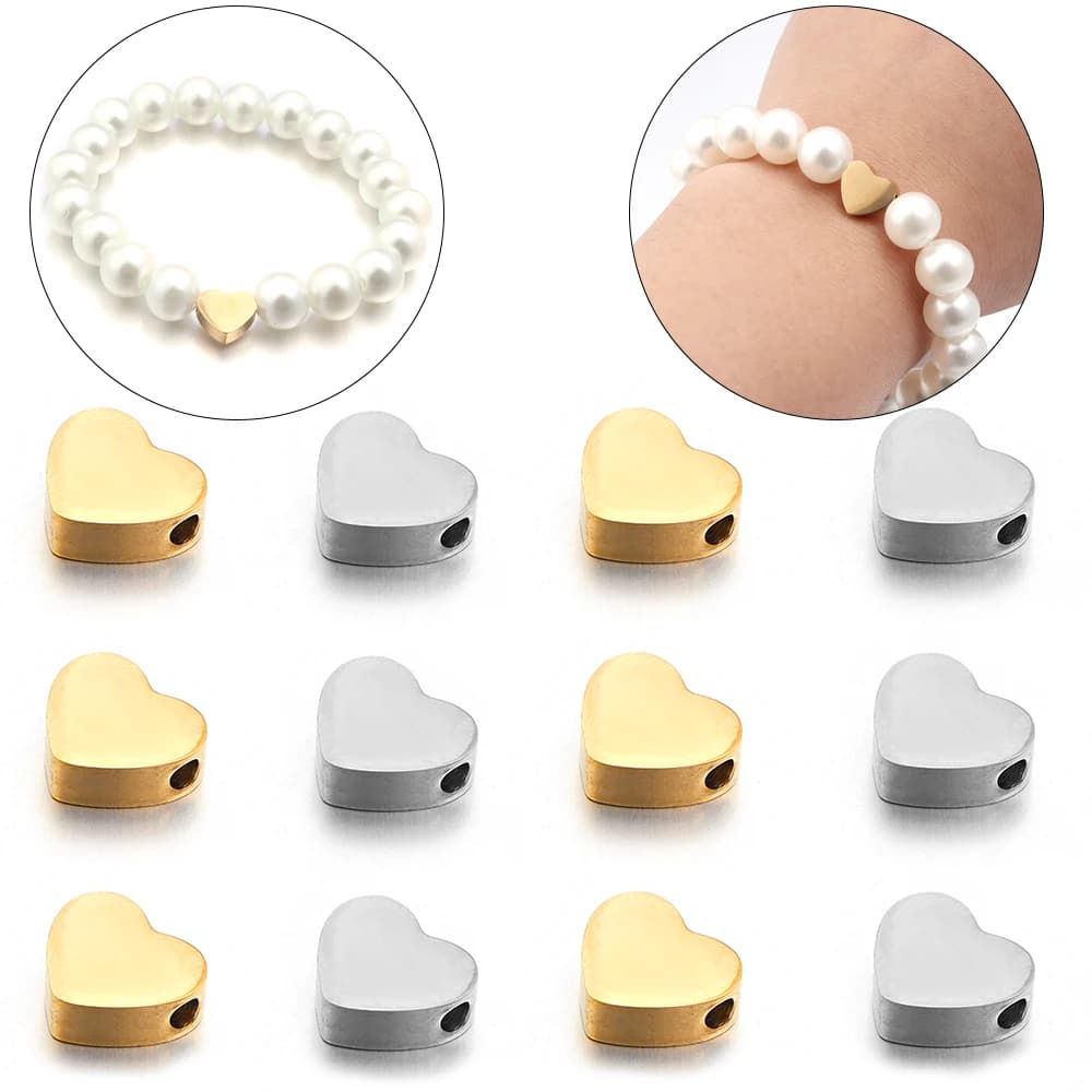 2 pz/lotto Lucidatura In Acciaio Inox Amore Cuore Perline Fascino Branelli Allentati Del Distanziatore Per Gioielli FAI DA TE Che Fanno Accessori Braccialetto
