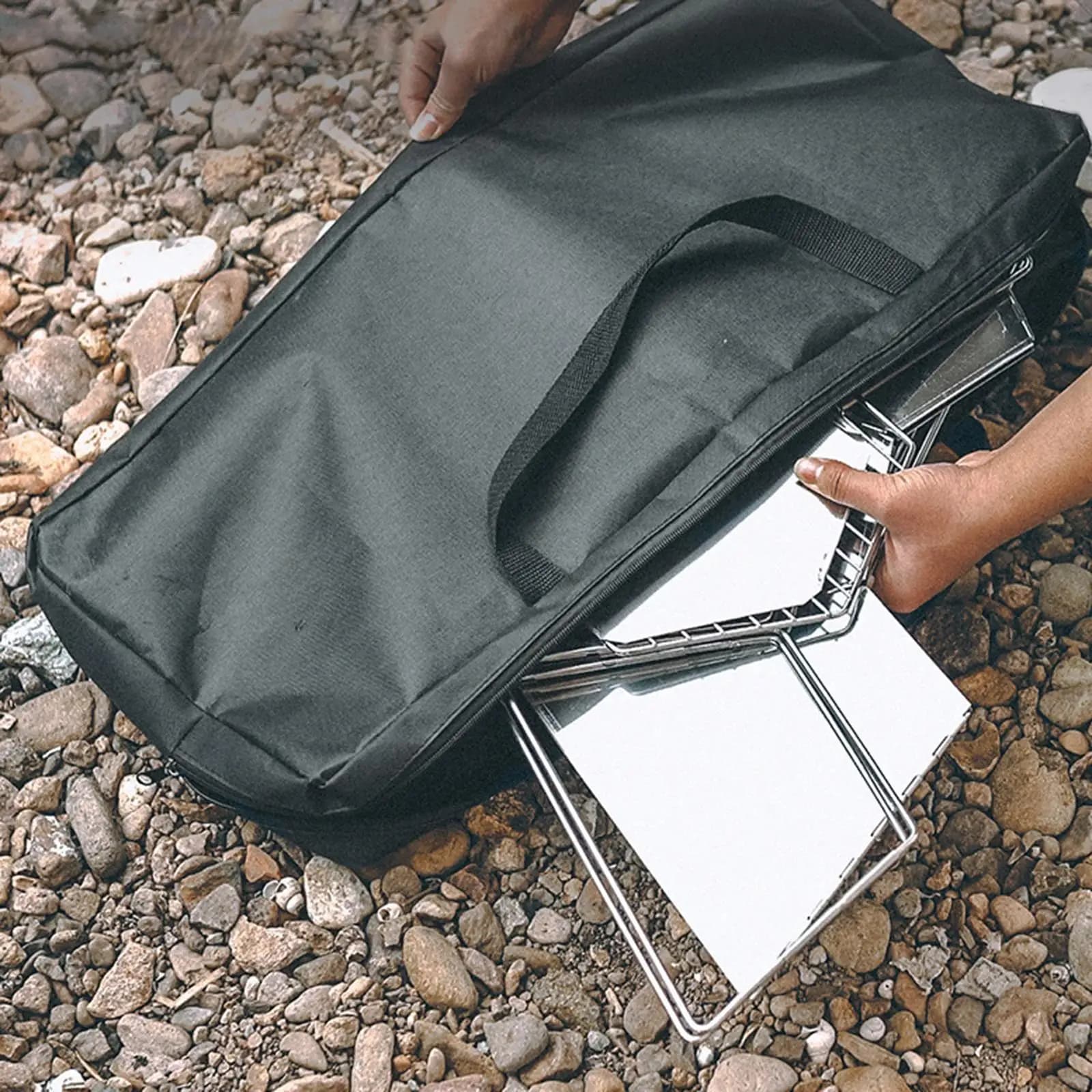Supporto Pieghevole Portatile per Braciere da Campeggio, BBQ e Giardino