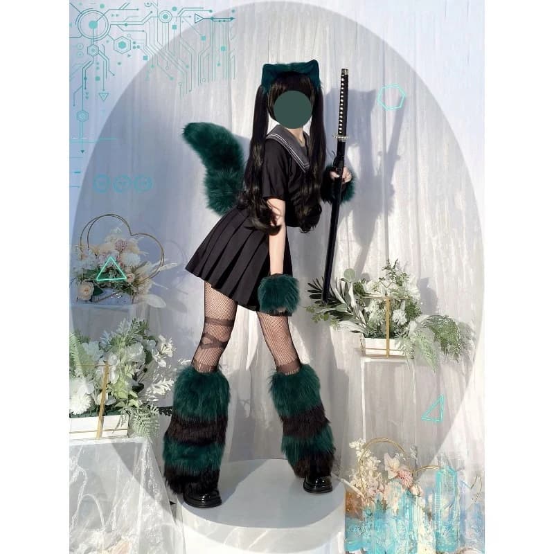 Faux Fur Leg Warmer Winter Goth Striped Leg Warmers Y2k Knee High Socks Boot Cuff Slouch Socks JK Girl Boot Cover Hosiery