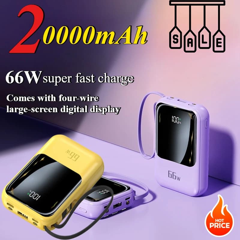 Mini ricarica super veloce PD66w da 20000 mAh viene fornito con Power Bank di linea adatto per iPhone Huawei Samsung e Xiaomi
