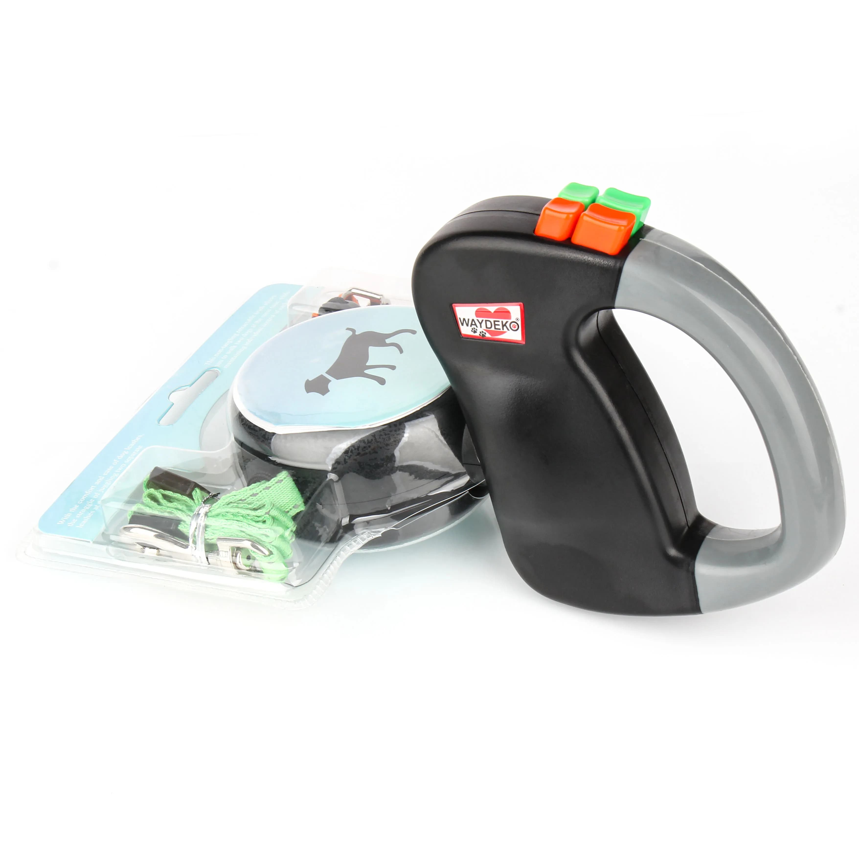 Guinzaglio retrattile per cani Dual Doggie 2, 50 libbre per guinzaglio per cani Auto-Untangles Controllo con codice colore Distan da 10 piedi, Cavi riflettenti