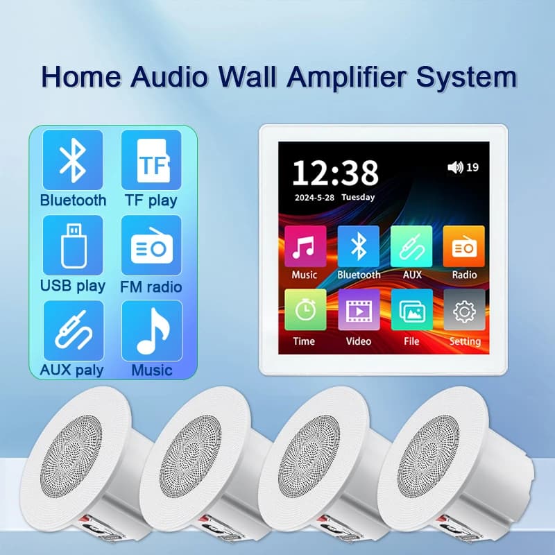 Touch screen Home theater Sistema audio Bluetooth Controller musicale di sottofondo FM TF USB Suono in parete Amplificatore altoparlanti da soffitto