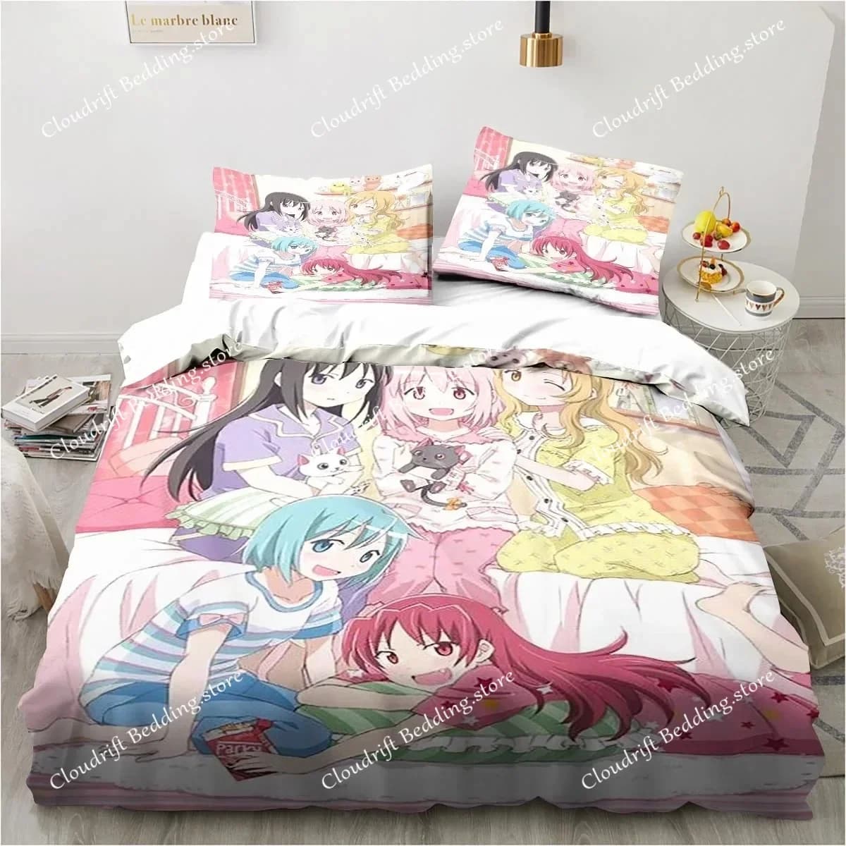 Set di Biancheria da Letto Puella Magi Madoka Magica per Ragazzi e Ragazze, Copripiumino e Federe per Letto Singolo e Matrimoniale, Tessile per la Casa alla Moda per Bambini e Adulti