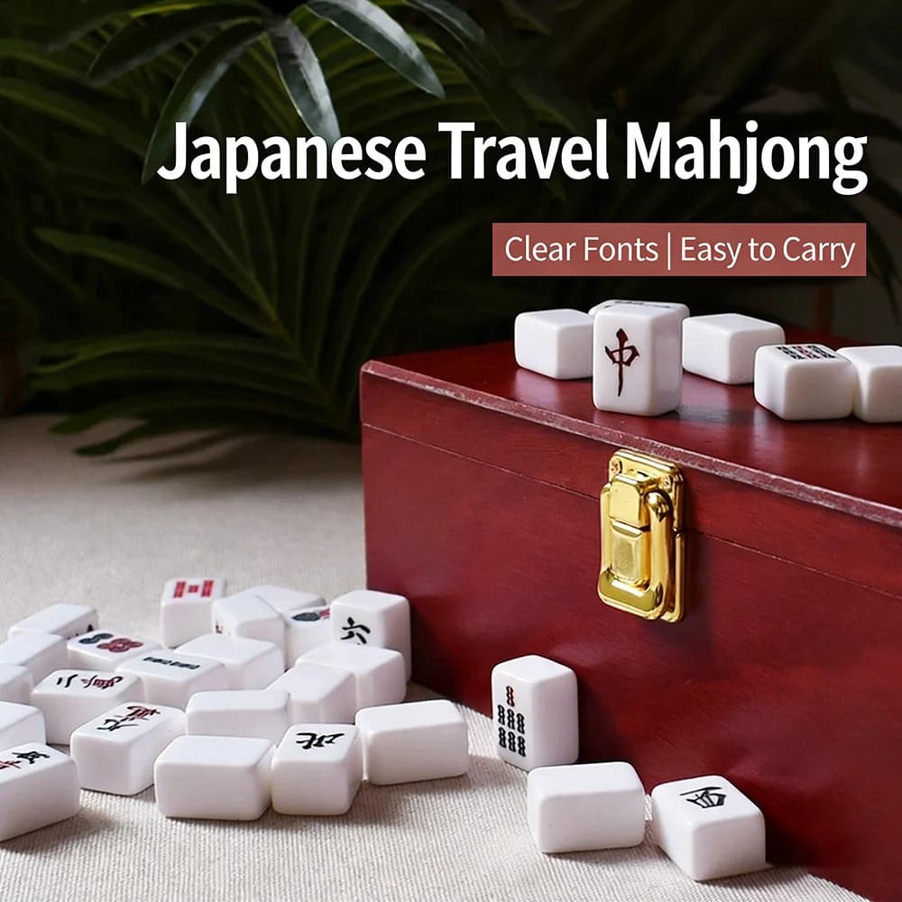 Set Mahjong Stile Giapponese 144 Tessere in Acrilico con Bastoncini di Punteggio Giapponesi Gioco Portatile da Viaggio per Casa e Esterno