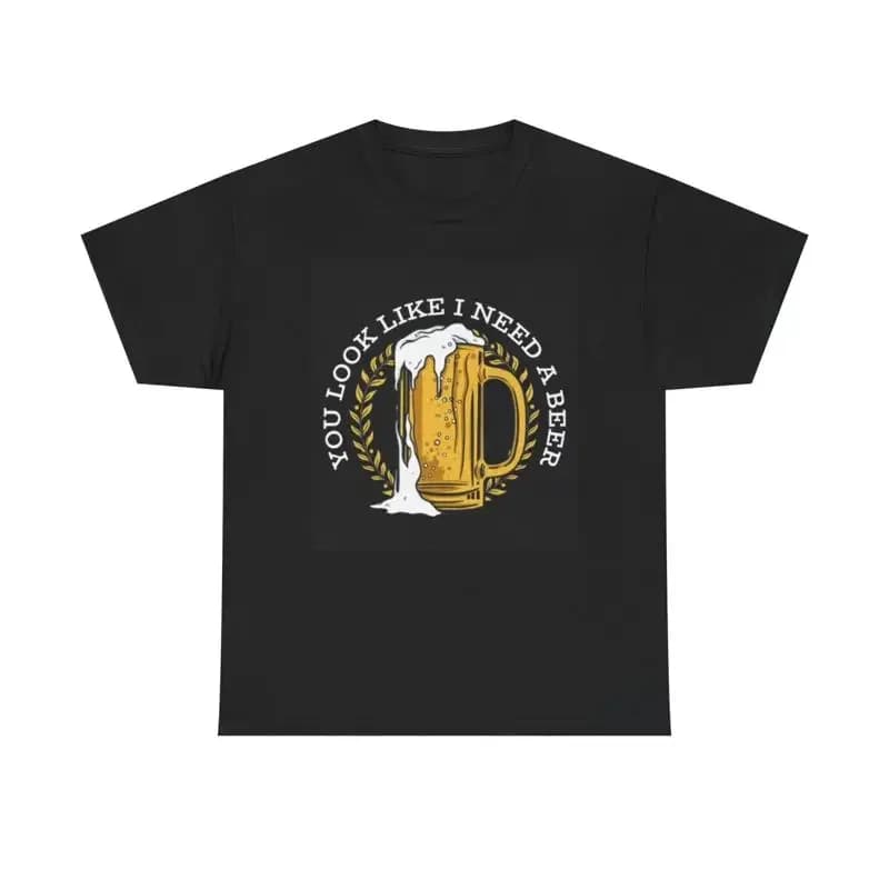 Maglietta 'Need A Beer' Divertente con Barra di Birra, in Cotone Pesante
