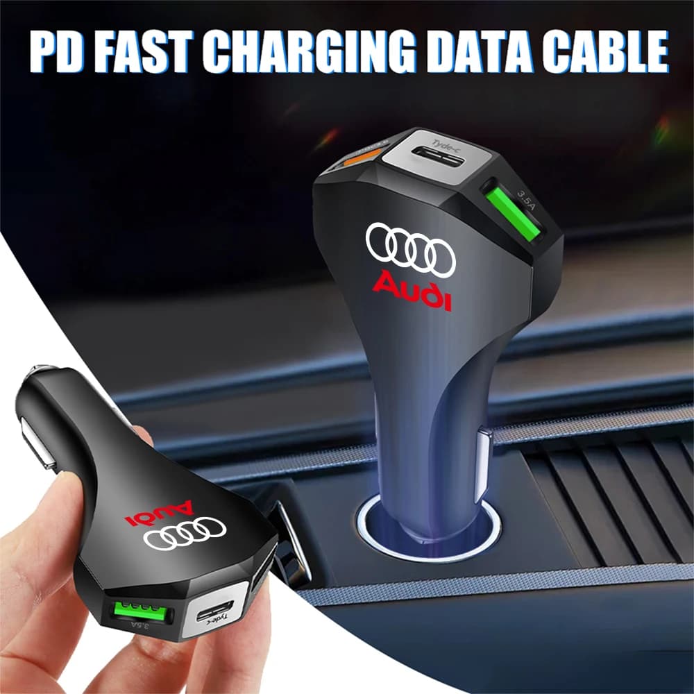 Dual USB Type C Car Charger Adapter Quick Charging Plug Adapter for Audi Sline A4 A5 A6 A7 A8 TT Four RS Q6 Q7