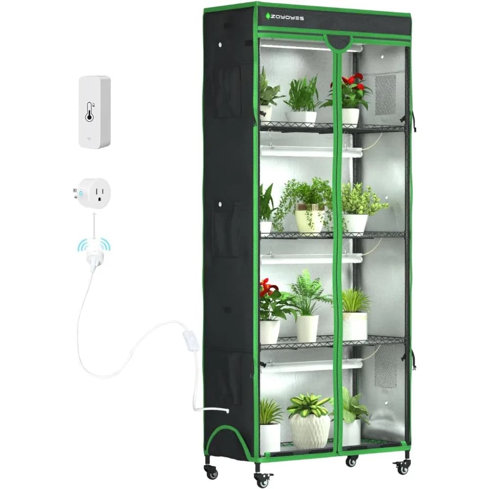 Indoor greenhouse with Growth Light, 5 shelves, 3 Color T8 Growth Lights, Intelligent Timer, Shipping from United States