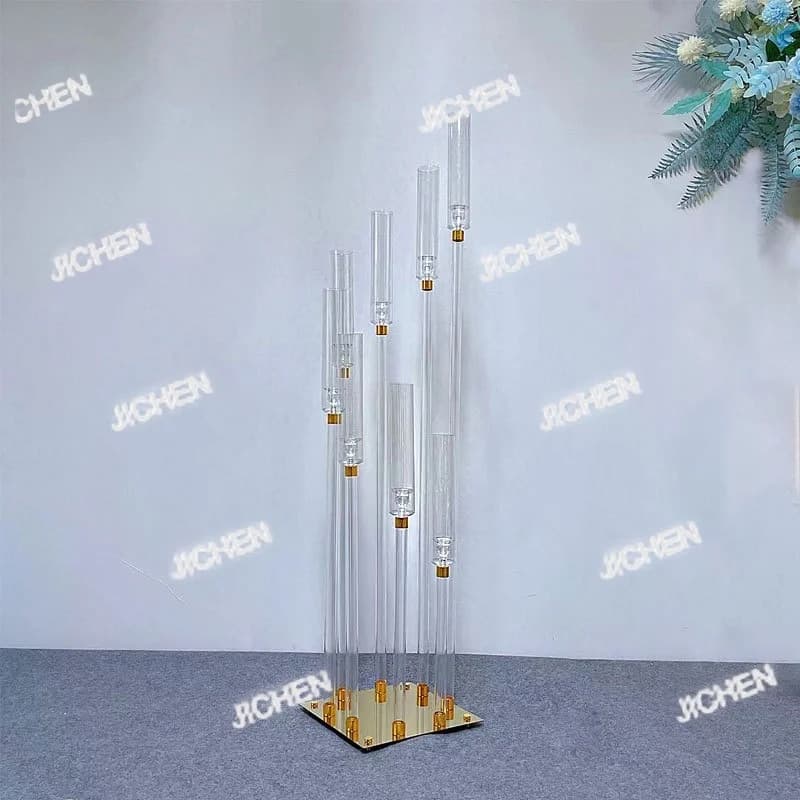 ZCC Acrilico Trasparente Multi-testa Backgammon Candeliere Matrimonio Palcoscenico Guida stradale Tavolo principale Illuminazione Decorazione Ornamento
