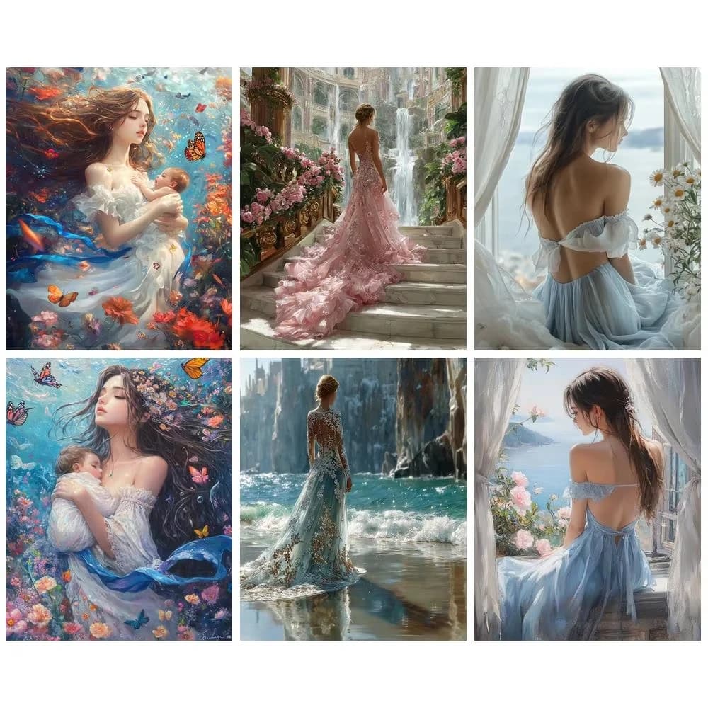 Acrylic Paint By Numbers Back View Beauty Painting By Numbers on Canvas Coloring By Number for Adults Paint Digital Art