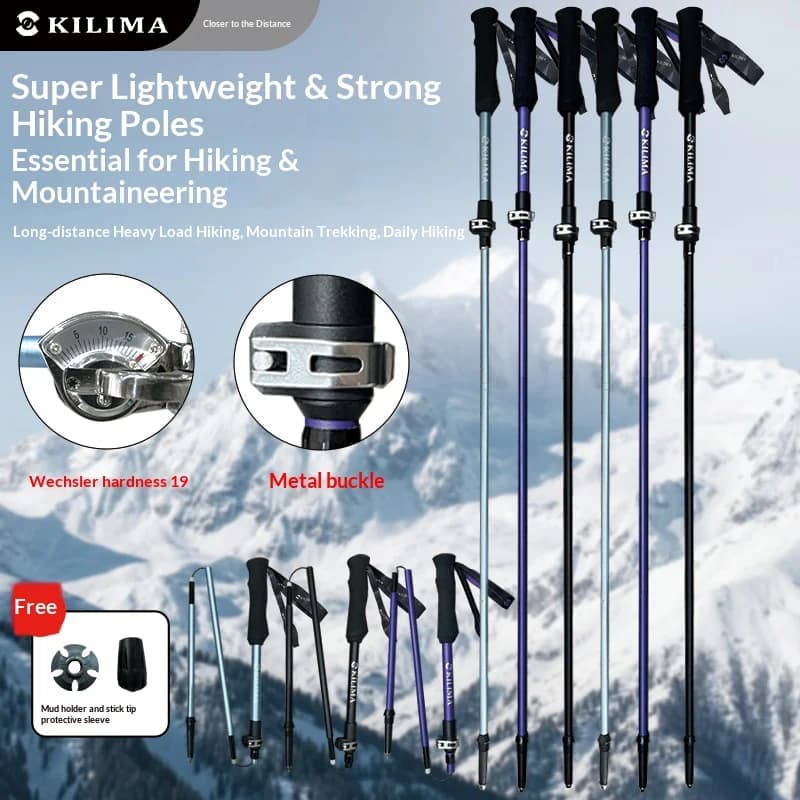 KILIMA folding trekking poles, compact and professional hiking poles with metal closures.