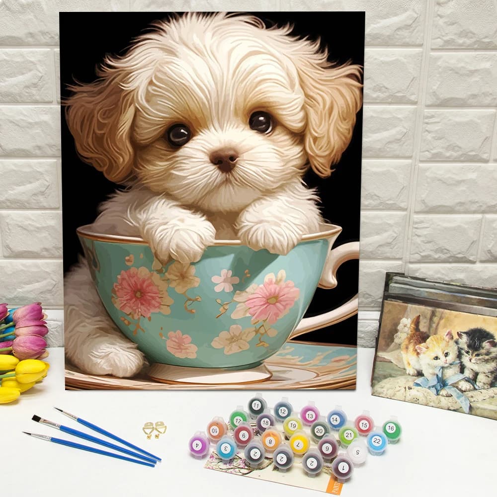 Acrylic Paint By Numbers Dog Cup Digital Oil Painting Puppy Animal Handpainted Coloring Draw Craft DIY Gift Home Decoration