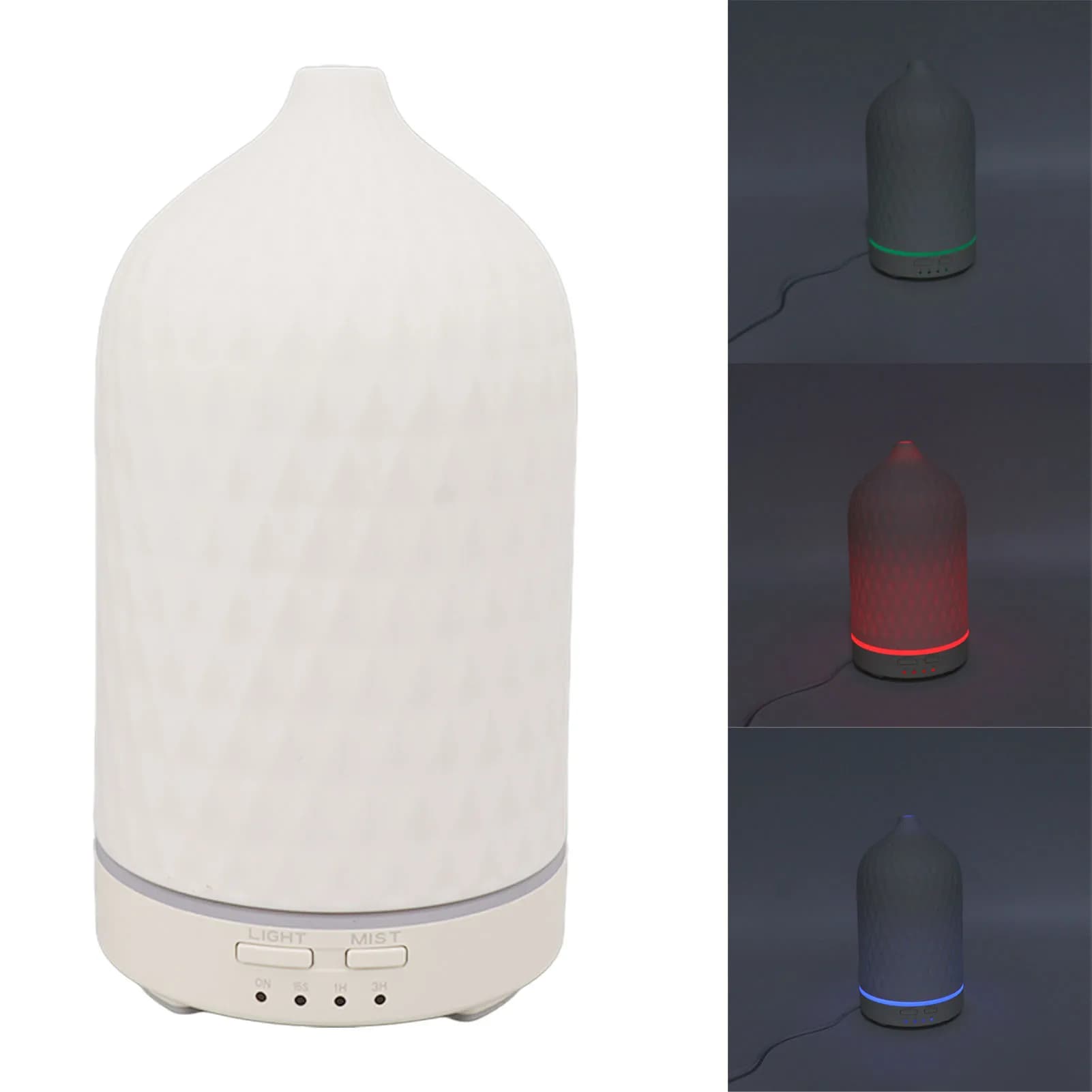 Umidificatore diffusore di oli essenziali Diffusore di aromaterapia romboide in ceramica Umidificatore a nebbia fredda ad ultrasuoni con 7 luci a LED