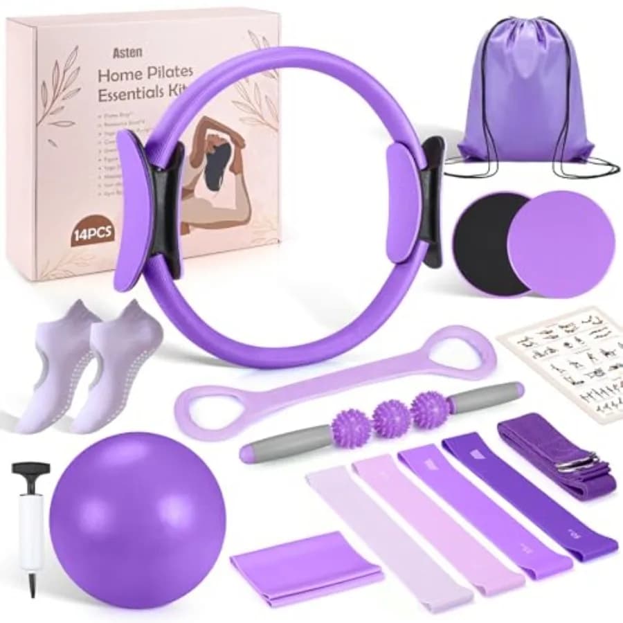Kit Pilates per Casa per Donne: Attrezzatura Pilates, Set Anello e Palla Pilates con Bande di Resistenza, Core Slider, Rullo in Schiuma, Pilates E