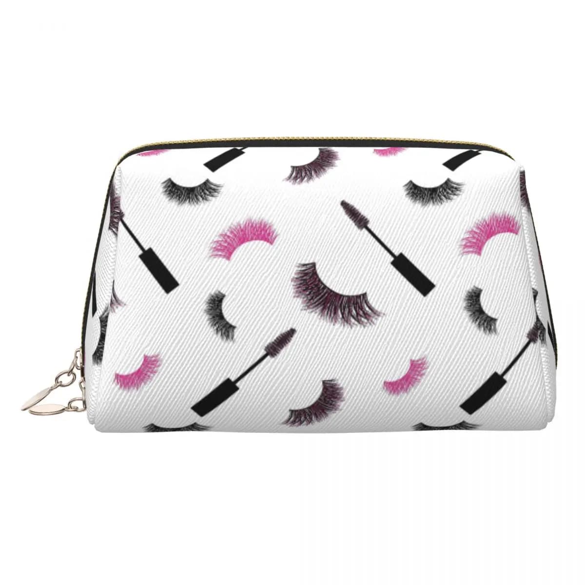 Eyelashes and Mascara with Pink Glitter Pattern Cosmetic Bag for Women's Cosmetics Travel Makeup Case for Toiletries Dopp Kit Box