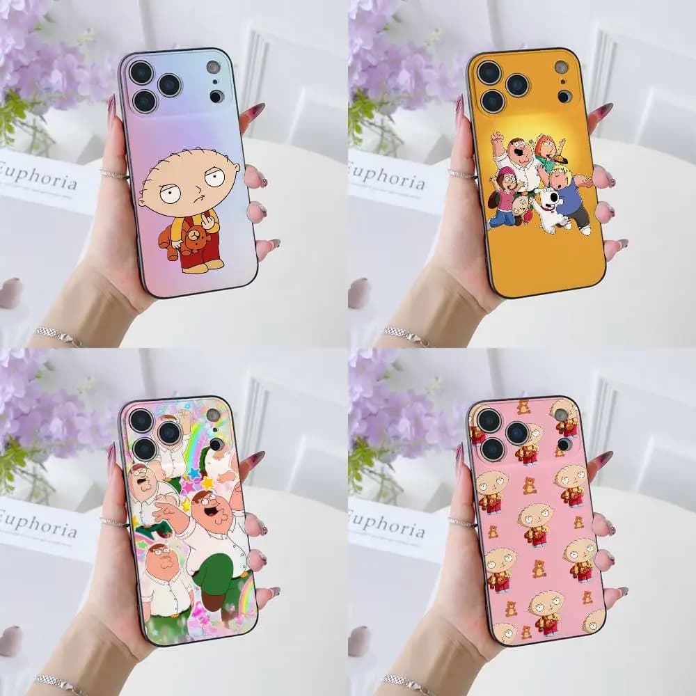 Famiglia Peter Griffin Custodia per telefono Cartoon per IPhone 17 16 15 14 13 12 11 Pro Max Plus Air Mini Nero Silicone morbido
