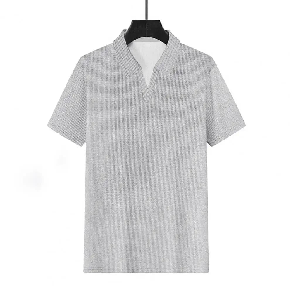 T-shirt da uomo a tinta unita, maglietta da golf a nido d'ape da uomo, camicia estiva casual a maniche corte con colletto a risvolto, t-shirt testurizzata da ufficio