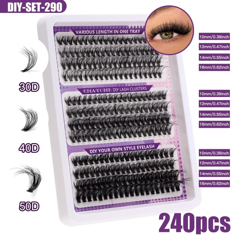 Natural Look False Eyelashes Wispy Style Bond and Seal DIY Lash Extension Kit Cluster Design 3D Faux Mink Lash