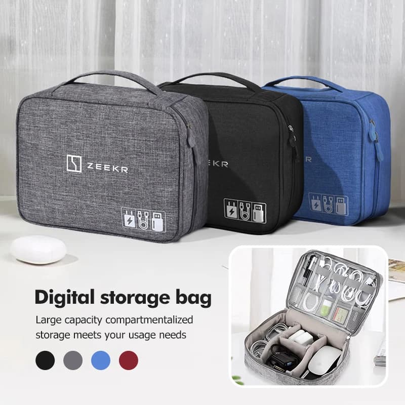Large Capacity Car Storage Digital Data Cable Organizer Bag Auto Accessories For Zeekr 001 EV 2021-2023 009 X 2021 2022 2023