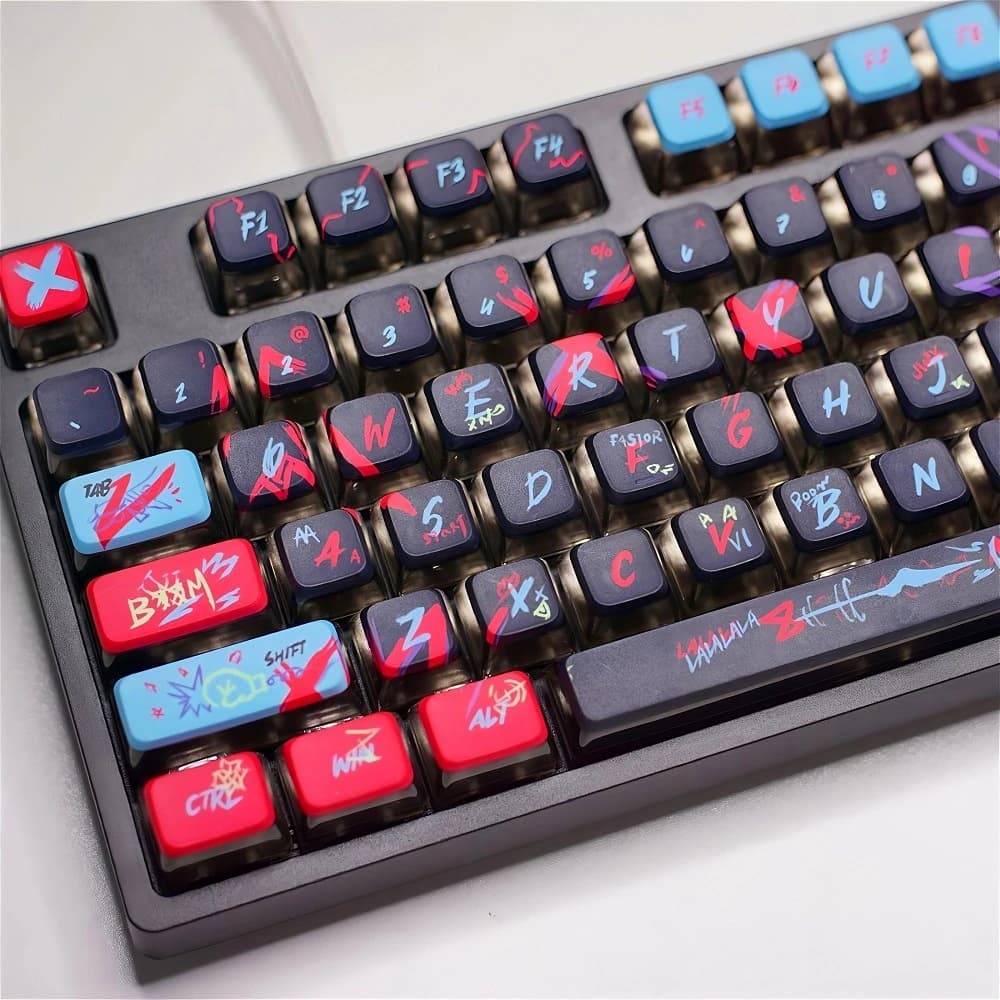 Keycaps PBT+PC a tema Jinx Dual City Battle, 119 tasti, legendhe trasparenti su 4 lati, profilo OEM, per tastiera meccanica con switch MX