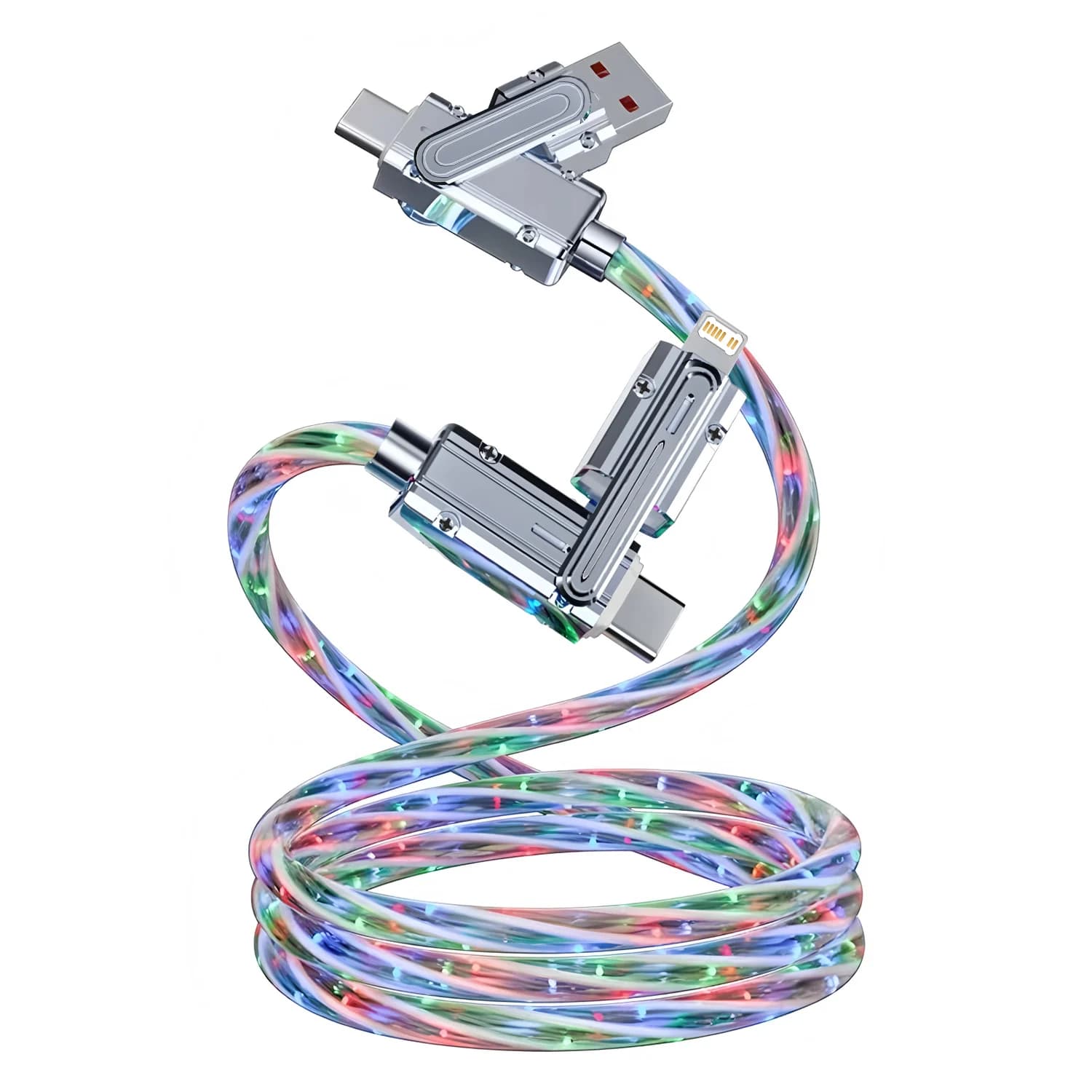 Cavo di ricarica USB tipo C 4 in 1, cavo di ricarica RGB da 1 m Cavo dati Starlight Mech da 240 W, per iPhone16-8 Samsung Xiaomi Huawei