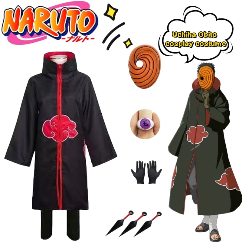 New Naruto Uchiha Obito cosplay Costume Creative Personality High Color Value Animation Peripheral Thread Mask Jade Ring Props