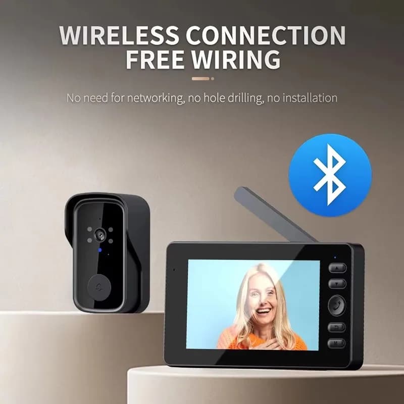 Campanello video impermeabile wireless intelligente Schermo IPS da 4,3 pollici Citofono bidirezionale Campanello per porta di sorveglianza per visione notturna grandangolare HD